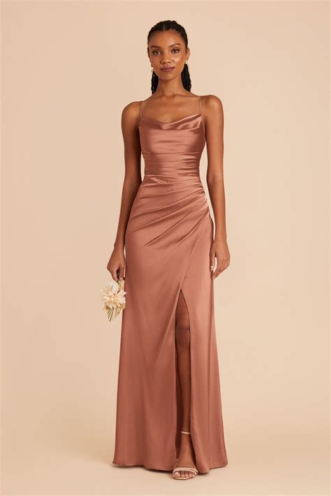 Lydia Desert Rose Cowl Neck Matte Satin Bridesmaid Dress | Birdy Grey