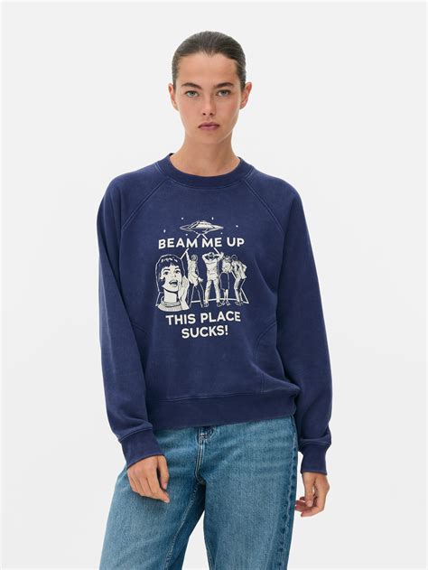 Womens Blue Stranger Things Beam Me Up Graphic Sweatshirt | Primark