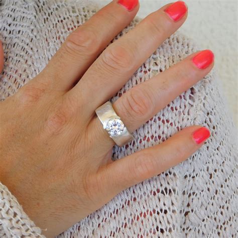 Thick Band Engagement Ring Wide Band Ring Chunky Gemstone - Etsy