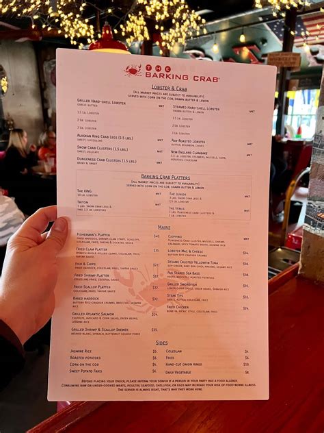 Menu at The Barking Crab, Boston
