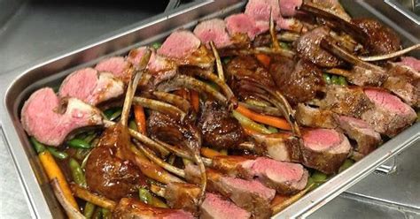 Niman Ranch Rack of Lamb. Heirloom Carrots, and Snap Peas, Rosemary Jus ...