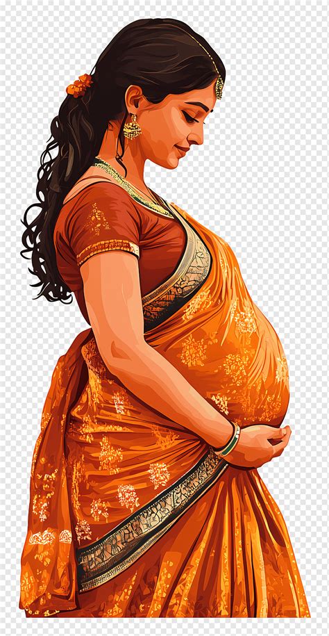 indian mom pregnant indian woman  orange saree png pngwing