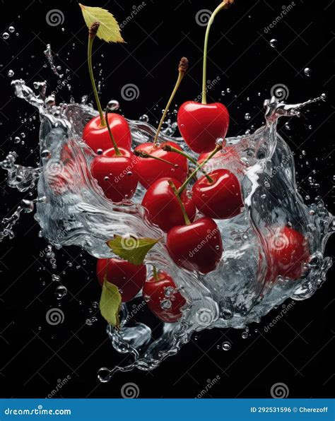 Cherry Berries Falling into the Water, Splashing Stock Photo - Image of