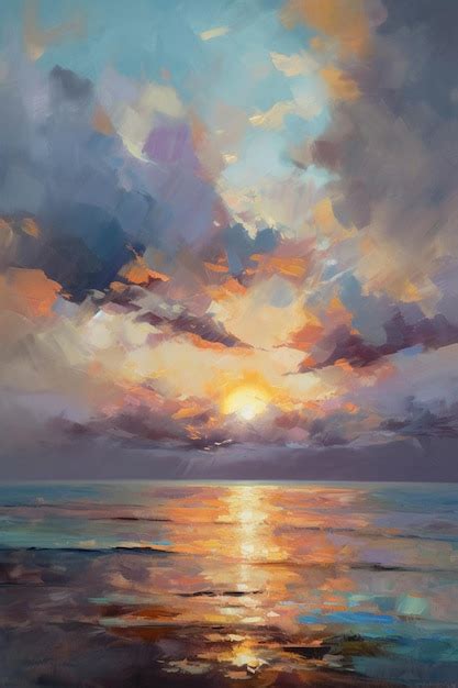 Premium AI Image | A painting of a sunset over the sea