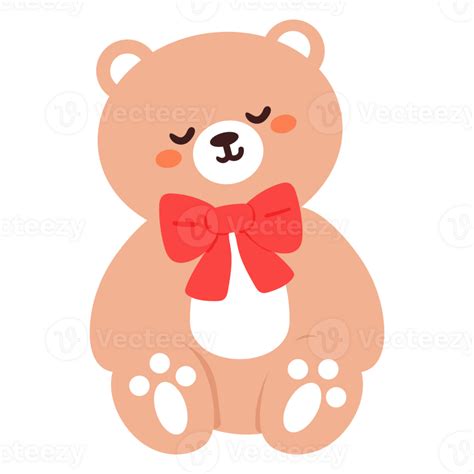 cute cartoon teddy bear with red ribbon 24124672 PNG