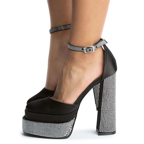 AZALEA WANG Margot Rhinestone Platform High Heel MARGOT-BLK - Shiekh