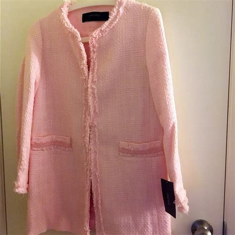 Zara | Jackets & Coats | New Zara Light Pink Textured Tweed Frock Coat ...