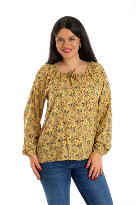 Bluza Dama, tip IE, Galben mustar cu model Floral, M - eMAG.ro