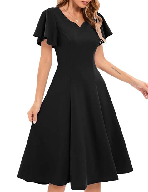 HomRain Women's Black Fit and Flare Modest Homecoming Dress Vintage