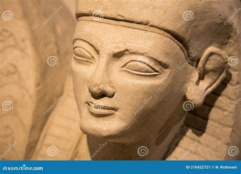 Closeup of Stone Burial Sphinx Statue with Egyptian Pschent Crown from ...