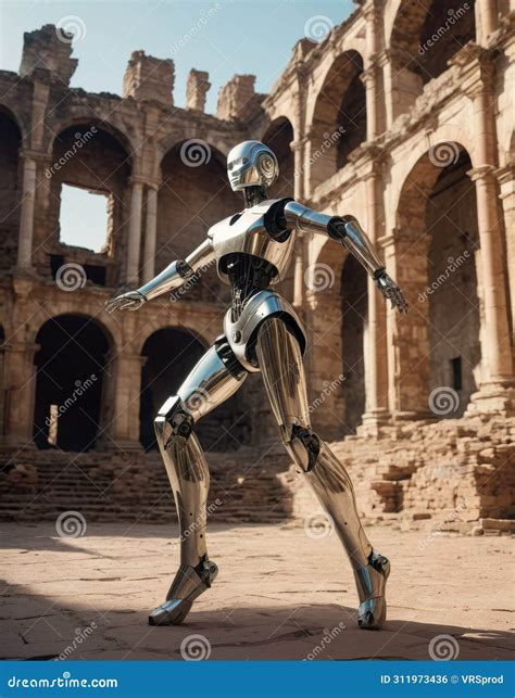 Robot Exploring Ancient Ruins Stock Photo - Image of robotics, humanoid