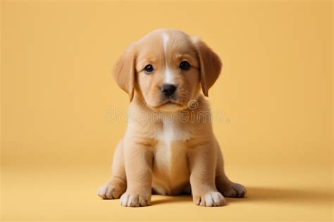 cute puppy  front  yellow backgroundgenerative ai stock