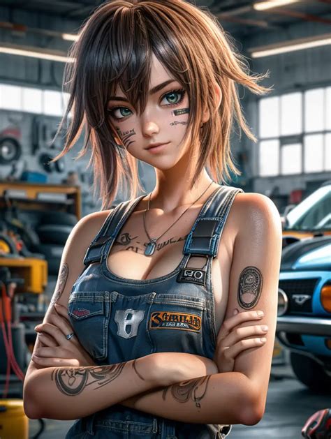 Anime Girl Mechanic in Gritty Automotive Garage | MUSE AI