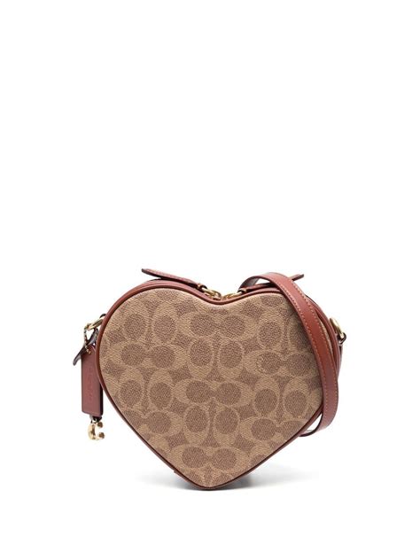 Coach Monogram-print Heart Crossbody Bag In Brown | ModeSens