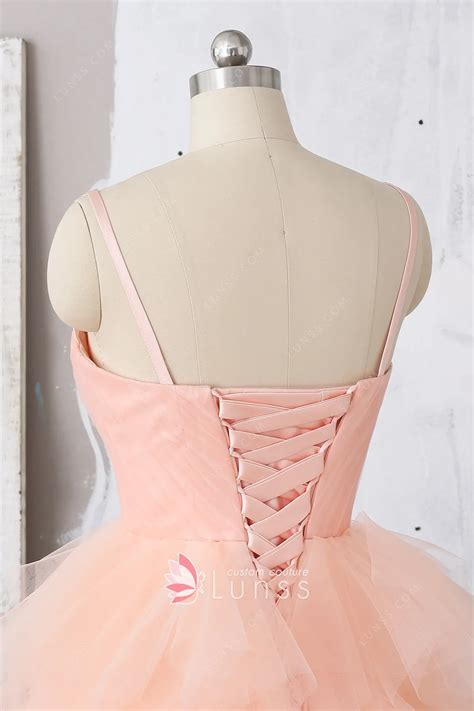 Ruffled Peach Tulle Short Cocktail Homecoming Dress - Lunss
