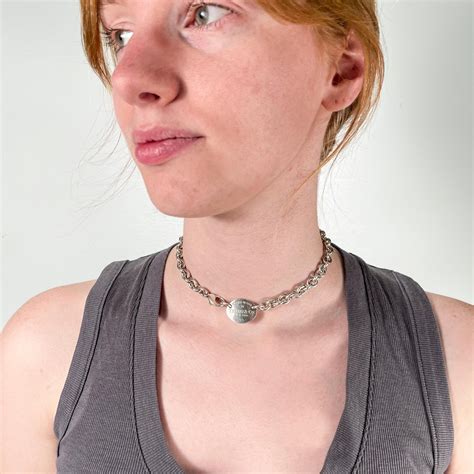 Return To Tiffany and Co Sterling Silver Dog Link Chain Choker Necklace