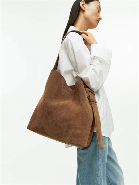 ARKET Suede Tote Bag in Brown | endource