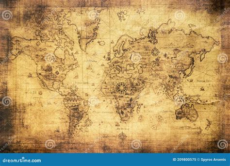 Vintage World Map on an Old Stained Parchment Stock Image - Image of ...