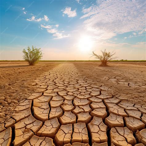 Premium AI Image | Lake river or reservoir with low water levels due to