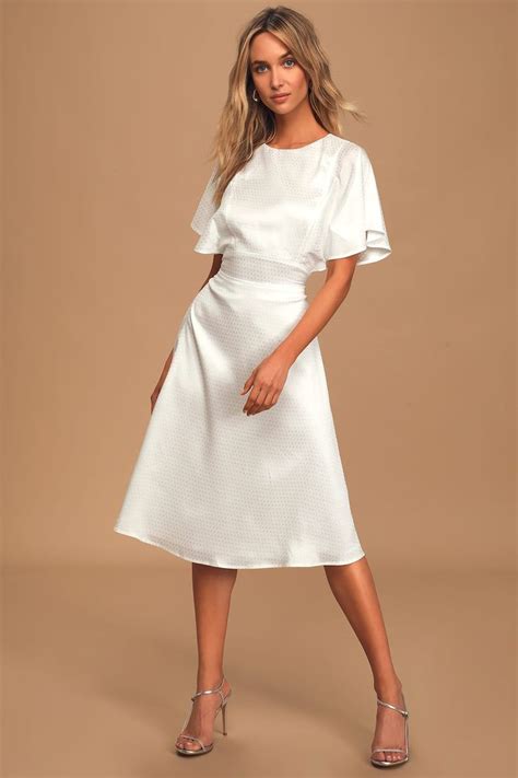 Cabaret Queen White Polka Dot Embossed Satin Backless Midi Dress ...
