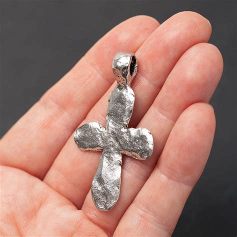 Large Silver Cross Pendant, Silver Hammered Cross Pendant, Ancient ...