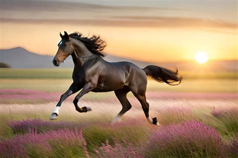 Premium Photo | Horse running in a field at sunset