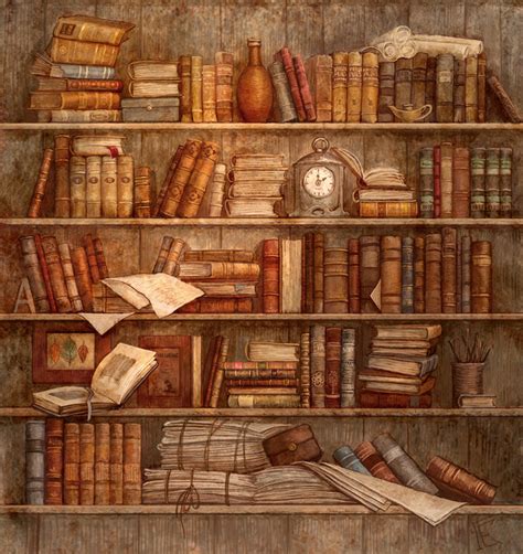 Иллюстрация Книжные полки в стиле классика | Illustrators.ru