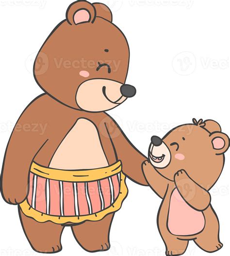 Cute mom bear and baby bear mother's day cartoon animal outline doodle ...