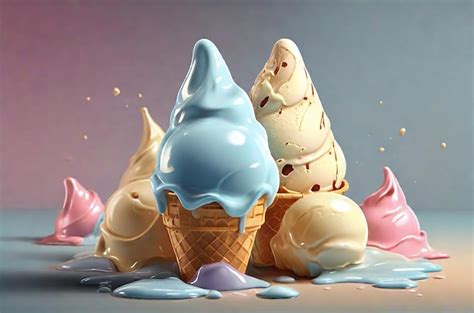 Premium AI Image | realistic a scoop of ice cream melts in the cone