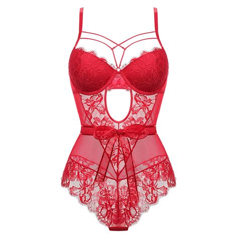 Womens Sheer Tummy Control Lace One Piece Sexy Skimpy Butterfly Bow