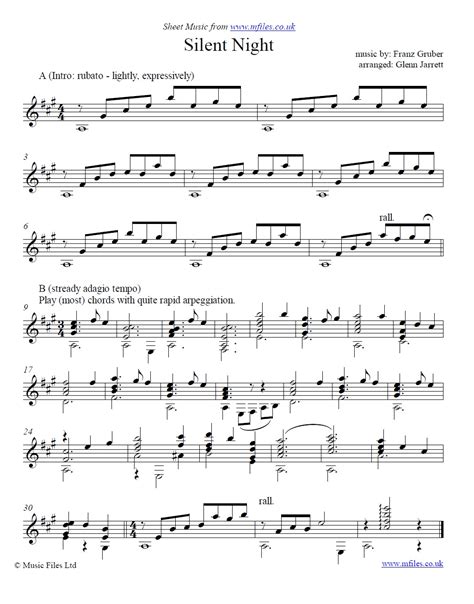 Franz Gruber : Silent Night : Sheet Music for Guitar