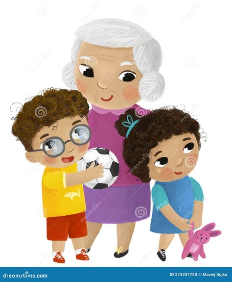 Cartoon Scene with Happy Loving Family Grandmother Grandma Children