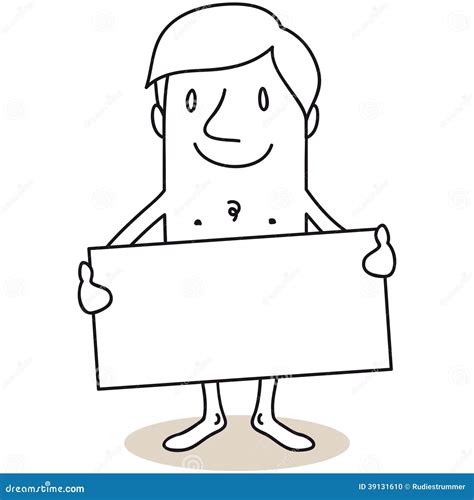 Nude Cartoon Man Blank Sign Stock Vector - Illustration of business