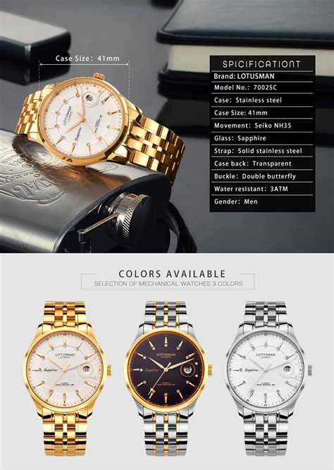 Branded 5 Atm Water Resistant Stainless Steel Automatic Watch Sapphire ...