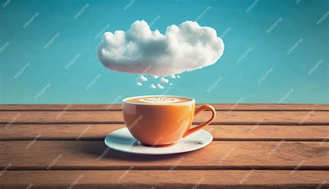 Premium Photo | A cup of coffee with a cloud shaped cloud above it.