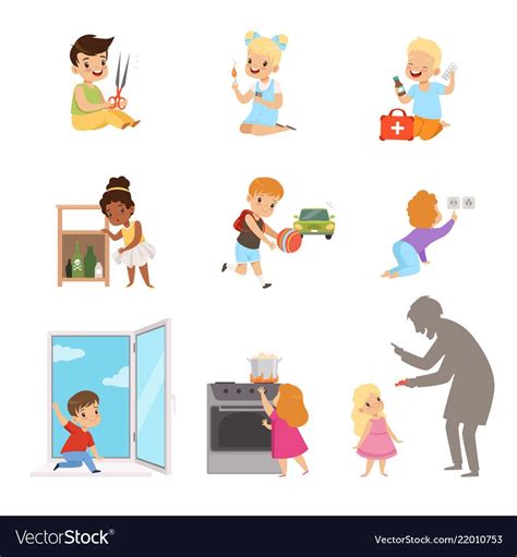 Kids in a dangerous situations set children Vector Image Worksheets For ...