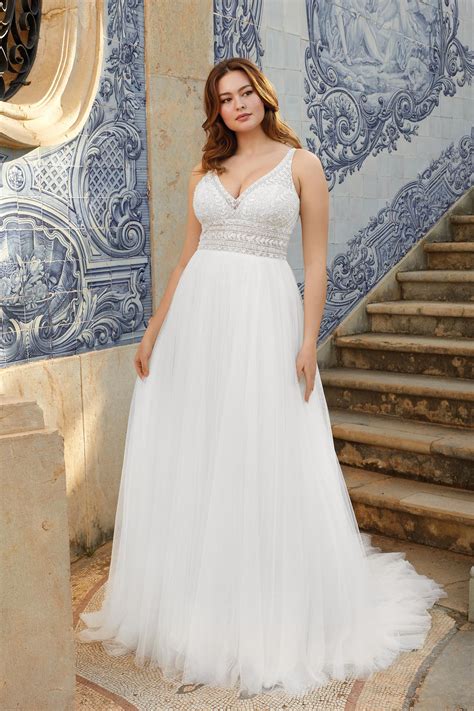 44120PS: Beaded Plus Size A-Line Gown with English Net Skirt