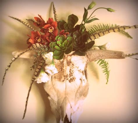 Cow skull with succulents, flowers and feathers, A Garden of Earthly ...