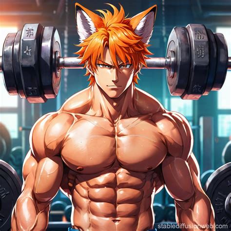 muscular anime character lifting weights stable diffusion