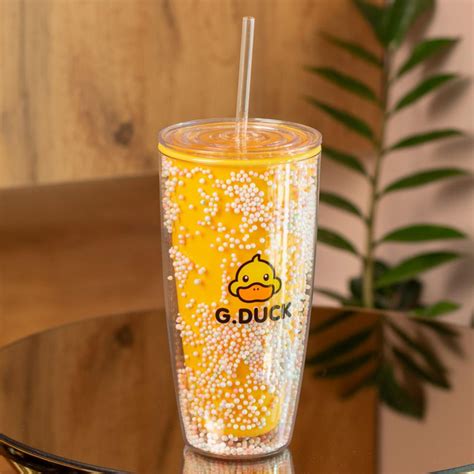 Стакан многоразовый G. Duck Желтый пластиковый 750 мл с крышкой и ...