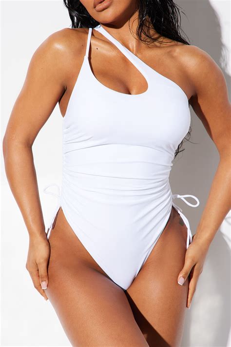 Mariah Ruched 1 Piece Swimsuit - White | Fashion Nova