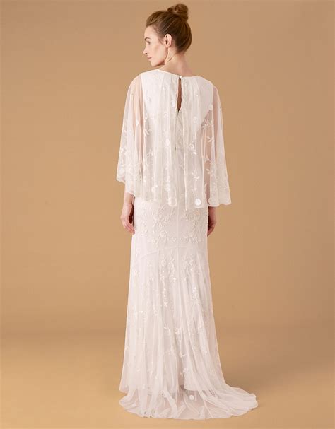 Zoey Floral Cape Bridal Dress Ivory