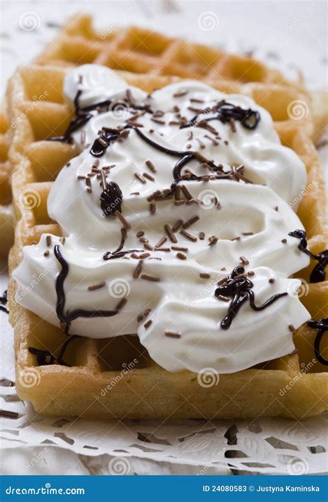 waffles  whipped cream stock image image  waffle