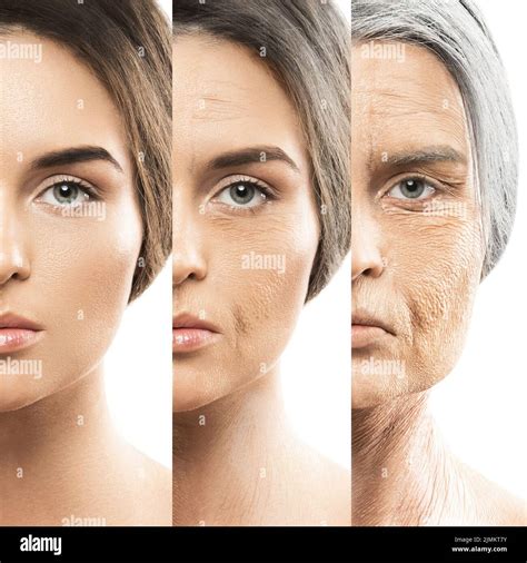 Aging concept. Young and old face comparision Stock Photo - Alamy