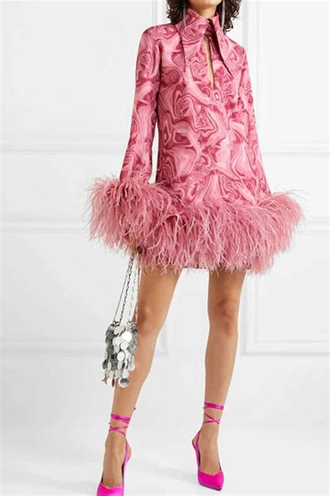 pink feather dress long sleeve - Sherryl Goddard