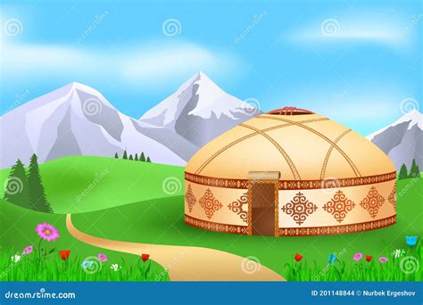 Yurt in the Summer Pasture, Vector Illustration Landscape Stock Vector ...