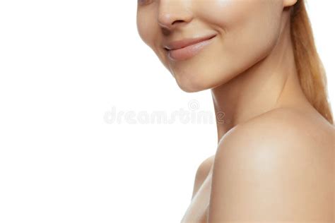 Cropped Image of Tender Female Face, Smile Isolated Over White Studio ...