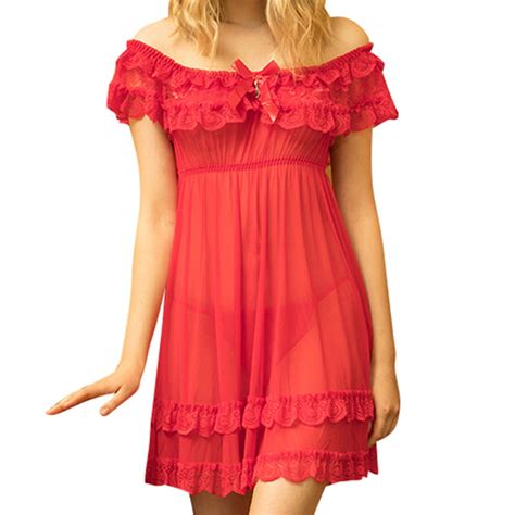 UoCefik Womens Off the Shoulder Nightgown Babydoll Woman See Through