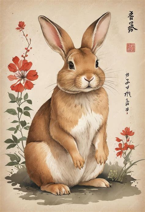 Premium Photo | Japanese style rabbit drawing Japanese rabbit painting