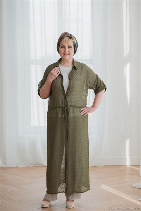 Рубашка-накидка удлиненная (хаки) look 1410 в интернет-магазине на ...